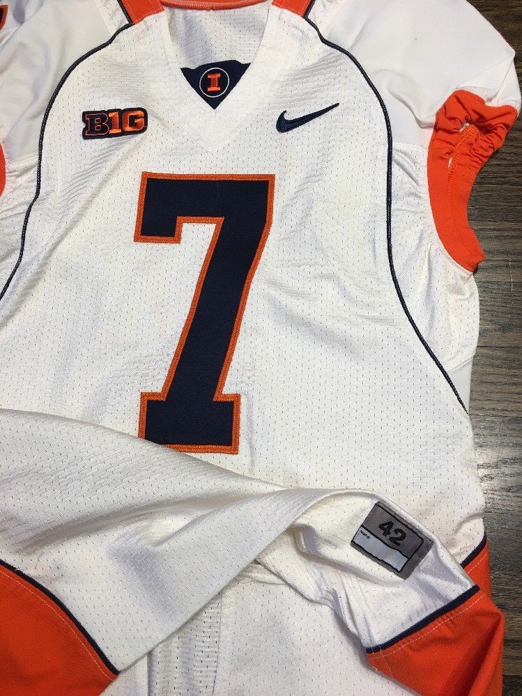 Game Worn Used Illinois Fighting Illini Football Jersey Nike 7 Size 42