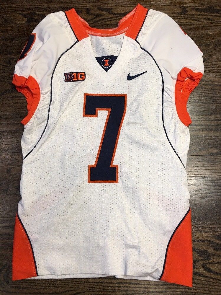 Game Worn Used Illinois Fighting Illini Football Jersey Nike 7 Size 42