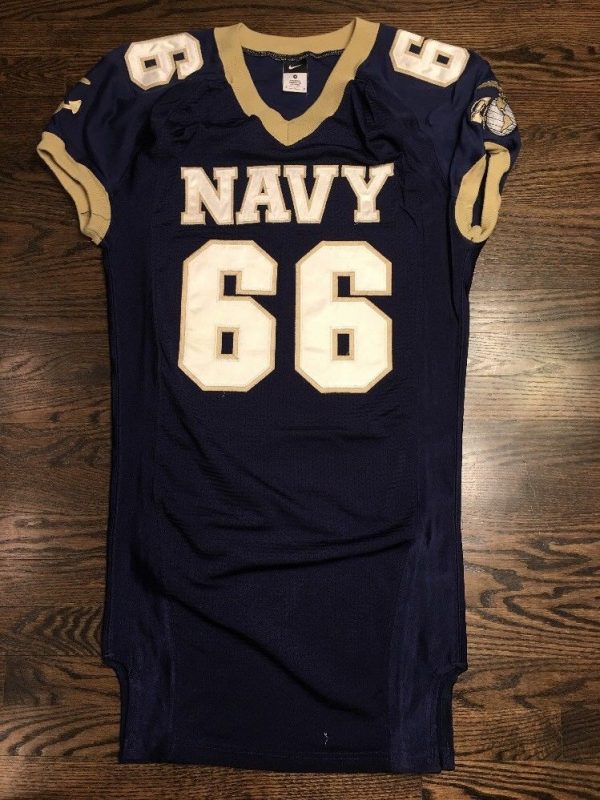 Game Worn Used Navy Midshipmen Football Jersey USNA Naval Academy Nike Sz M #66