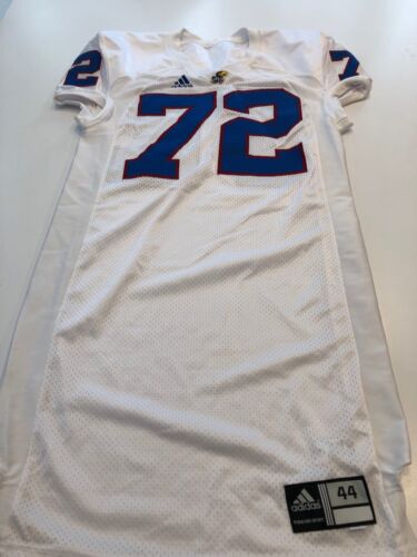 Game Worn Used Kansas Jayhawks KU Football Jersey Adidas Size 44 #72 Haselhorst