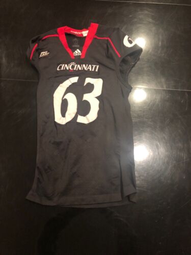 Game Worn Used Adidas Cincinnati Bearcats Football Jersey #63 Size 2AC Hole