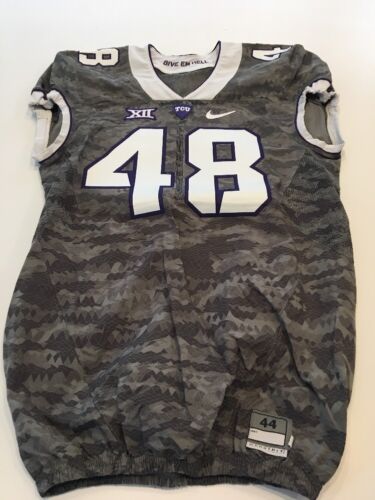 Game Worn Used Nike TCU Horned Frogs Football Jersey #48 Size 44 Frogskin