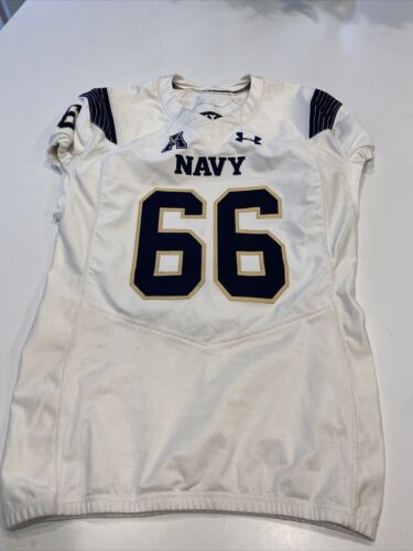 Game Worn Used Navy Midshipmen Football Jersey USNA Naval Academy UA Sz 46 #66
