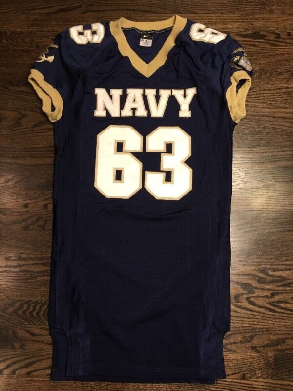 Game Worn Used Navy Midshipmen Football Jersey USNA Naval Academy Nike Sz M #63