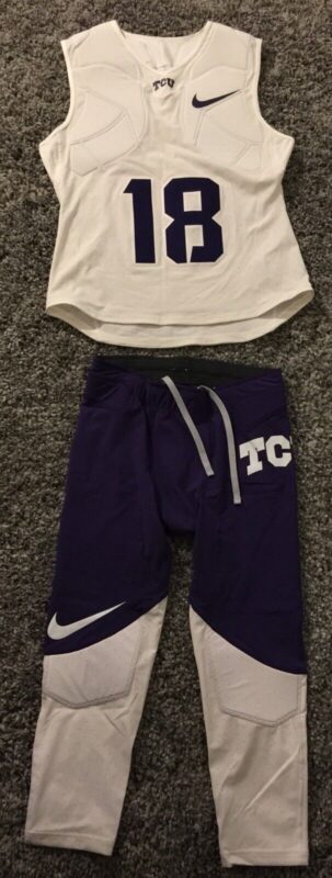 Team Issued New Nike TCU Horned Frogs Padded Football Jersey #18 & Pants L