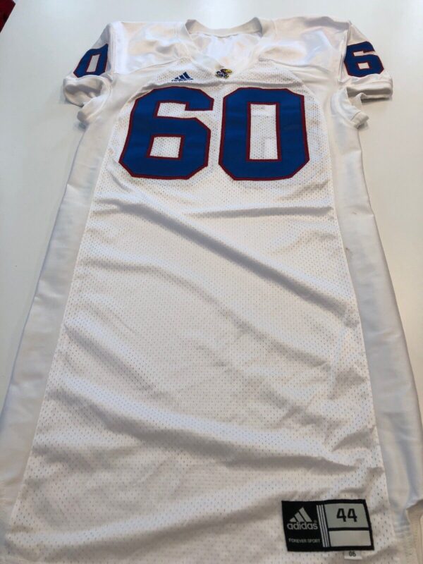 Game Worn Used Kansas Jayhawks KU Football Jersey Adidas Size 44 #60 Rodriguez